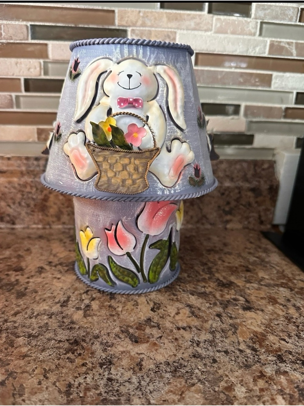 Home Interiors Aluminum Candle Holder 2- Piece Set Bunny Theme Easter Spring